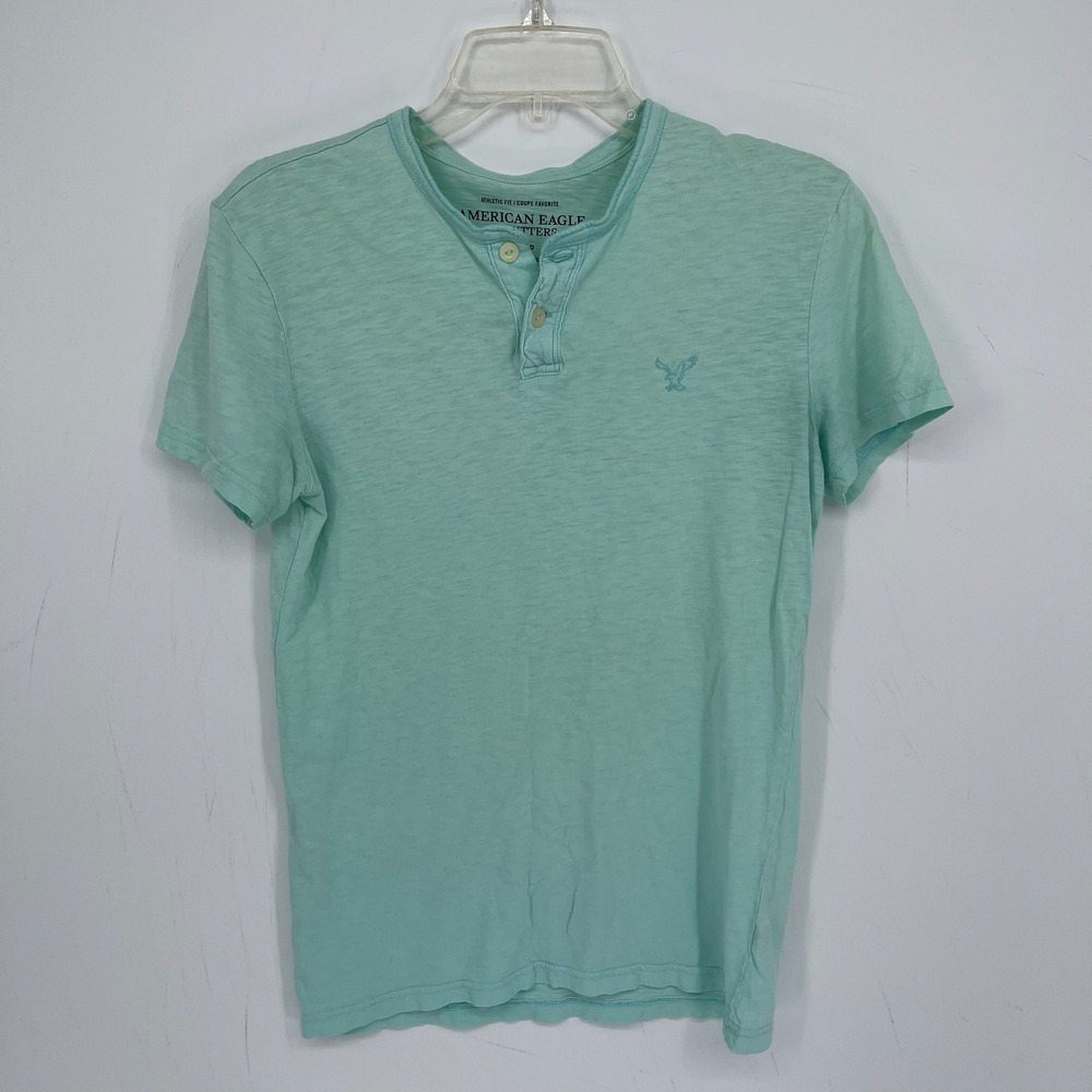 American Eagle Men's Teal Cotton Short Sleeve Pullover Henley Top Shirt Size XS